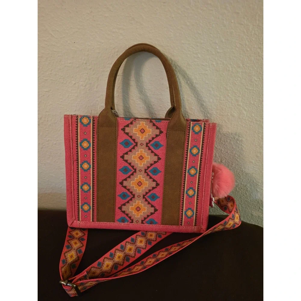 Wrangler Magenta Pink Southwestern Canvas Tote Crossbody Bag WGS302-9121-HPK